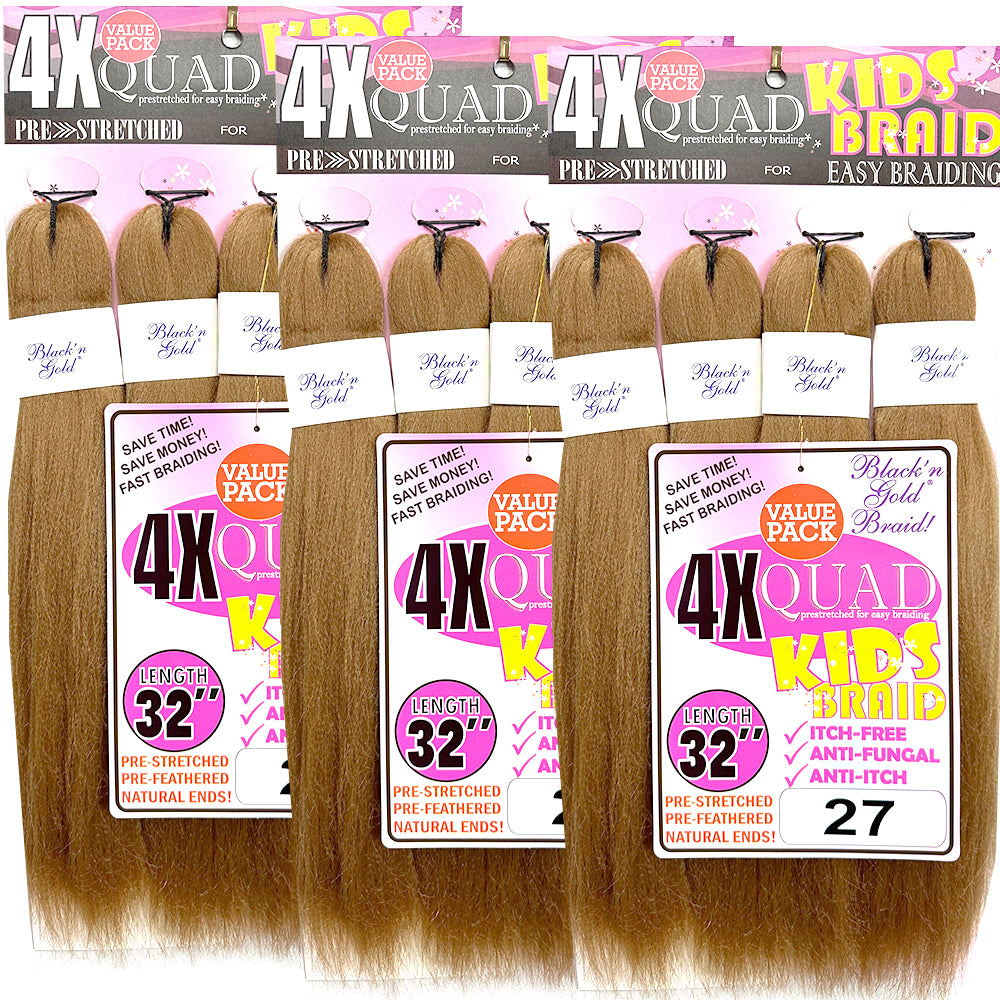 4X QUAD KID'S BRAID Pre Stretched Braiding Hair 16" for Easy Braiding