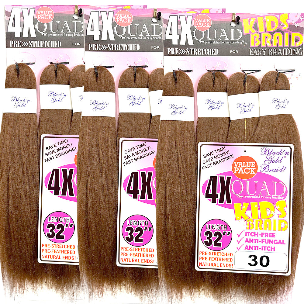 4X QUAD KID'S BRAID Pre Stretched Braiding Hair 16" for Easy Braiding
