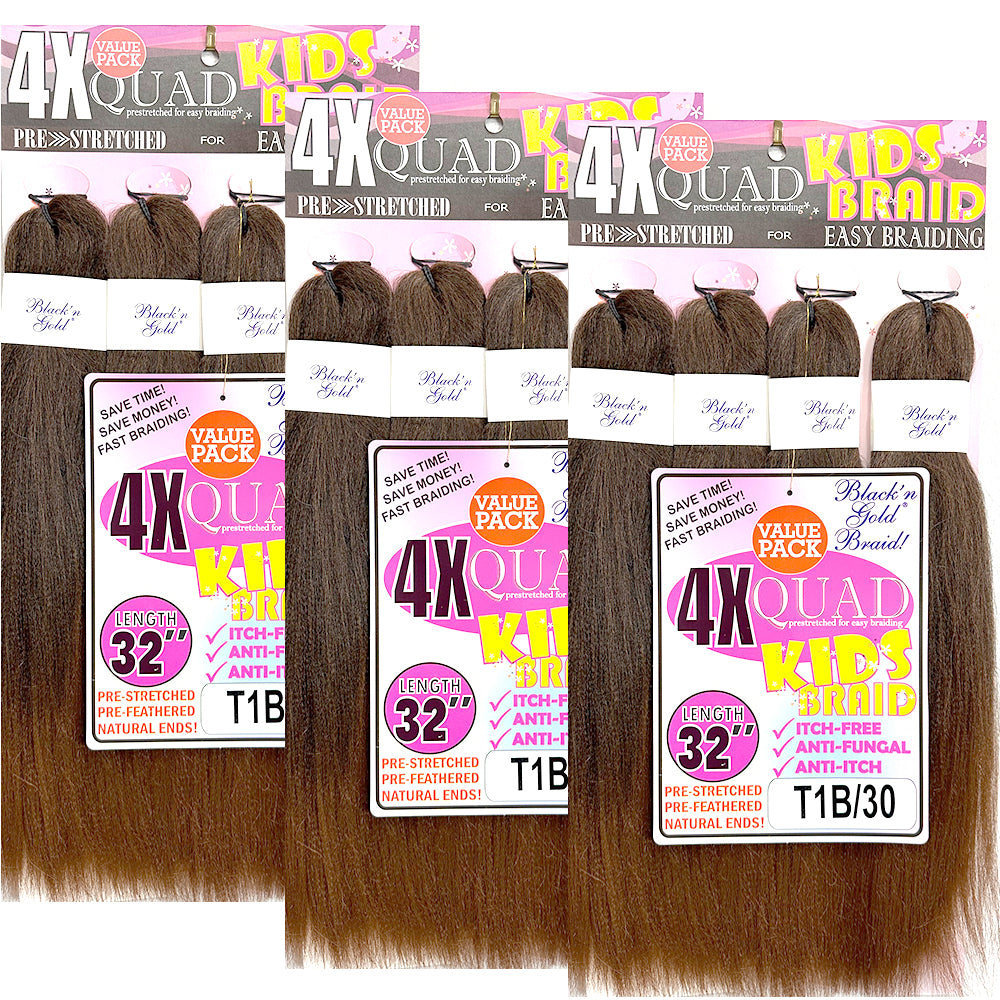 4X QUAD KID'S BRAID Pre Stretched Braiding Hair 16" for Easy Braiding