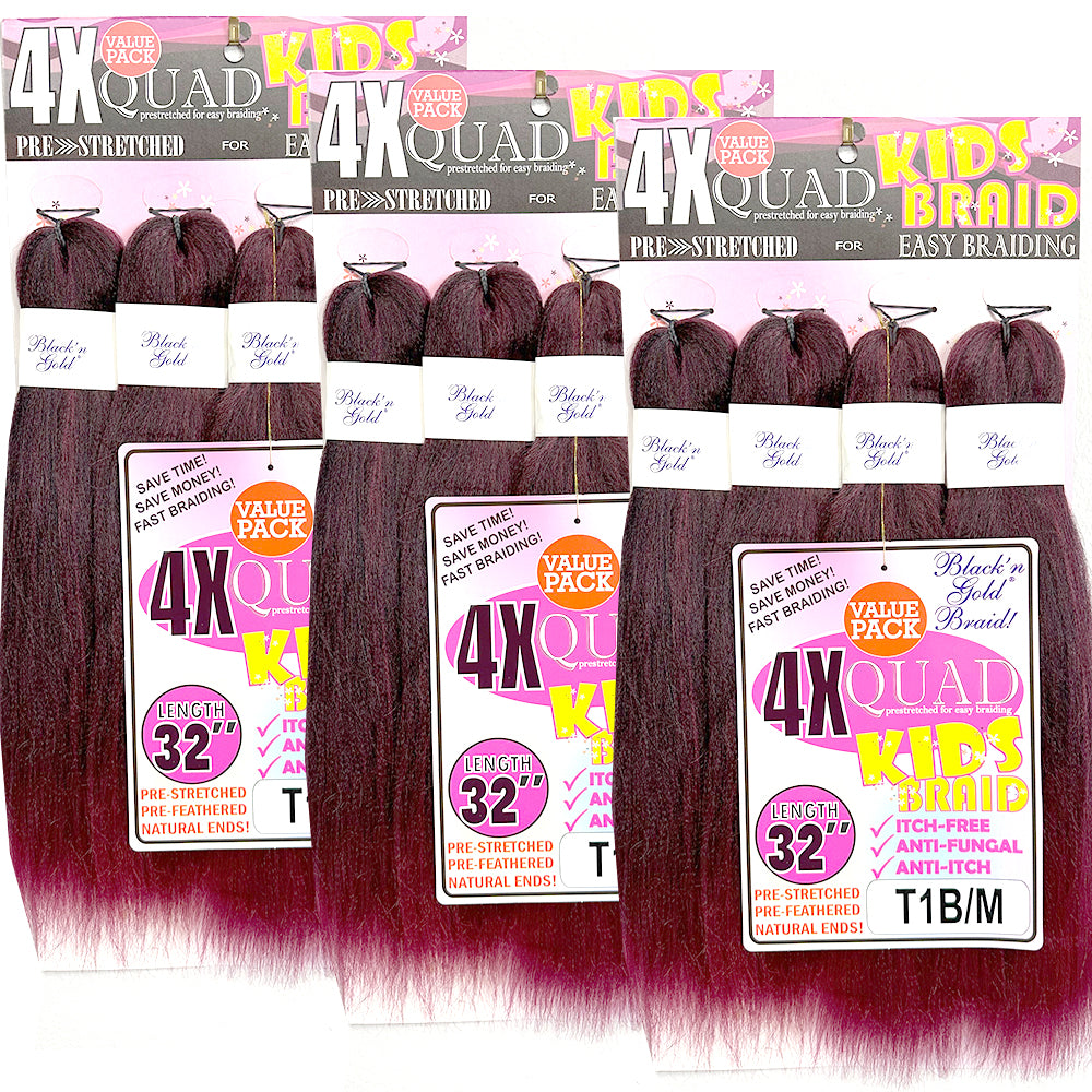 4X QUAD KID'S BRAID Pre Stretched Braiding Hair 16" for Easy Braiding
