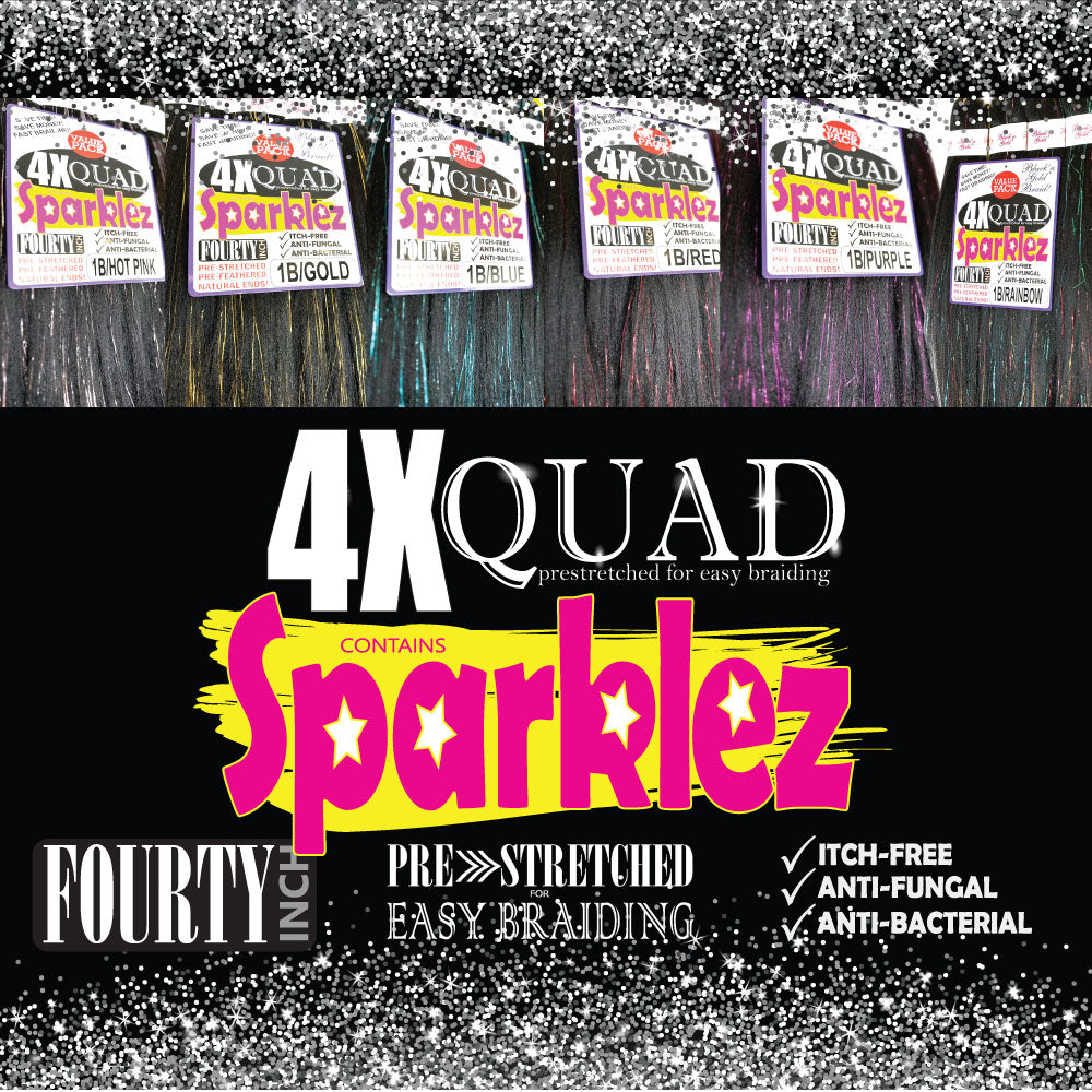 4X QUAD SPARKLE Pre Stretched Braiding Hair 20" for Easy Braiding