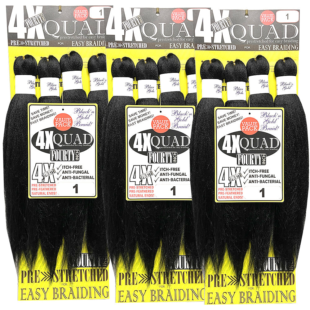 3 Pack Value Deal - 4X QUAD Pre Stretched Braiding Hair 20" for Easy Braiding