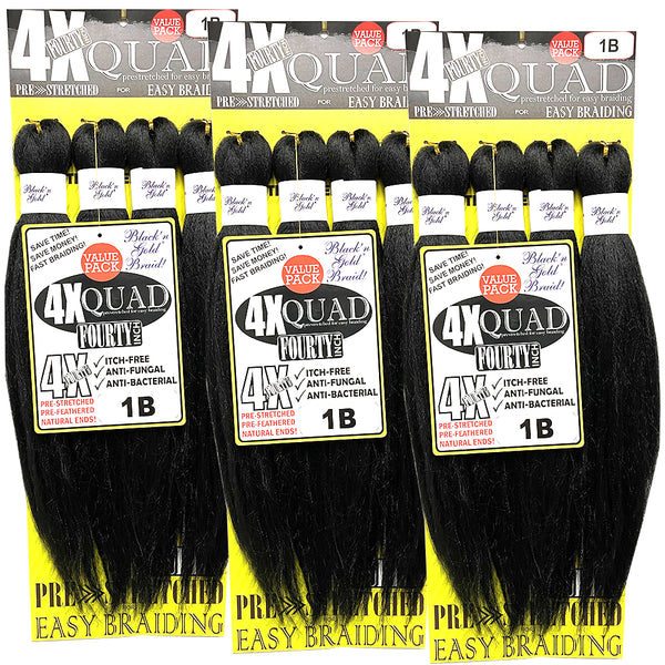 10 Pack Value Deal - 4X QUAD Pre Stretched Braiding Hair 20" for Easy Braiding