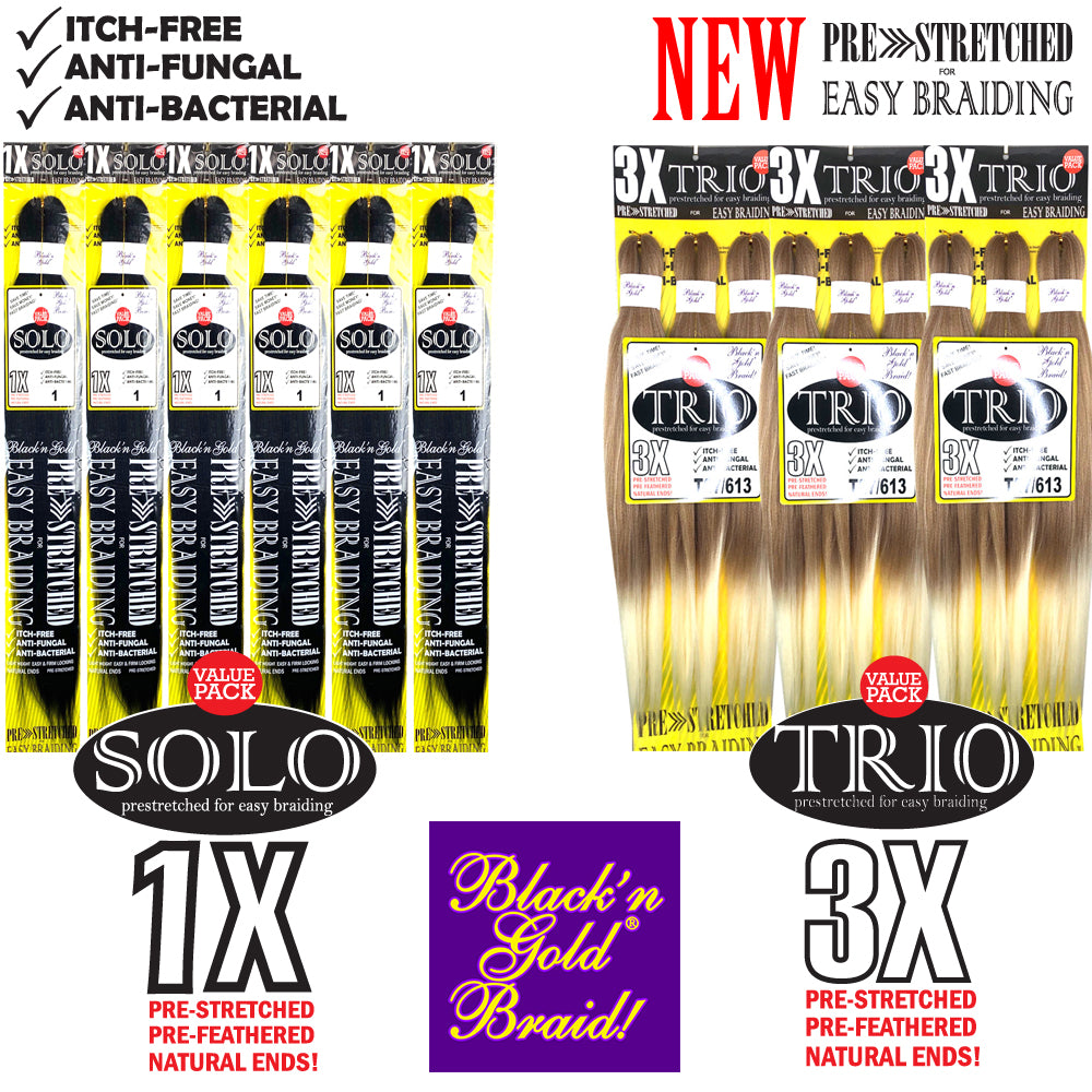3 Pack Value Deal - 1X Solo Pre Stretched Braiding Hair 28" for Easy Braiding