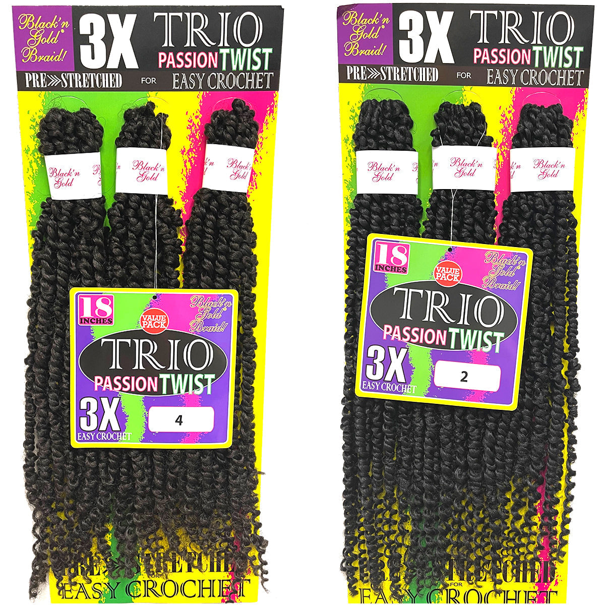 5 Pack Value Deal - BNG 3X TRIO Passion Twist 18" for Crochet Braiding