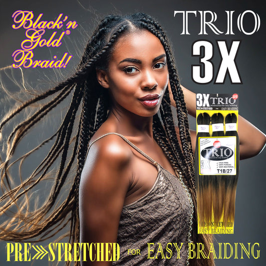 3X TRIO Pre Stretched Braiding Hair 28" for Easy Braiding