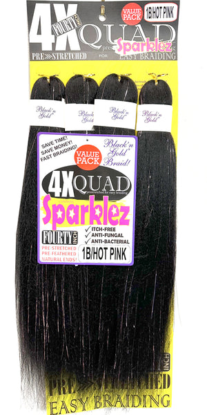 4X QUAD SPARKLE Pre Stretched Braiding Hair 20" for Easy Braiding