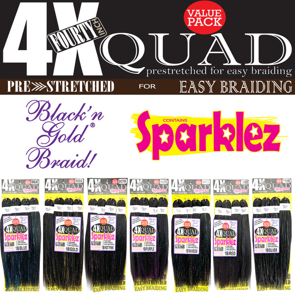 4X QUAD SPARKLE Pre Stretched Braiding Hair 20" for Easy Braiding