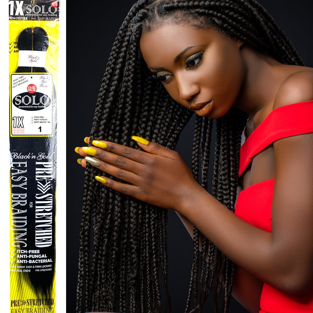 5 Pack Value Deal - 1X Solo Pre Stretched Braiding Hair 28" for Easy Braiding