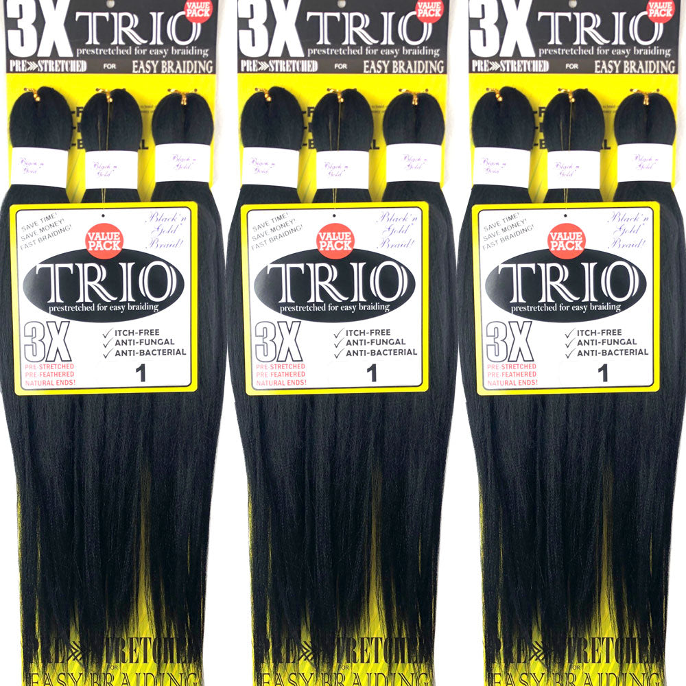 3X TRIO Pre Stretched Braiding Hair 28" for Easy Braiding