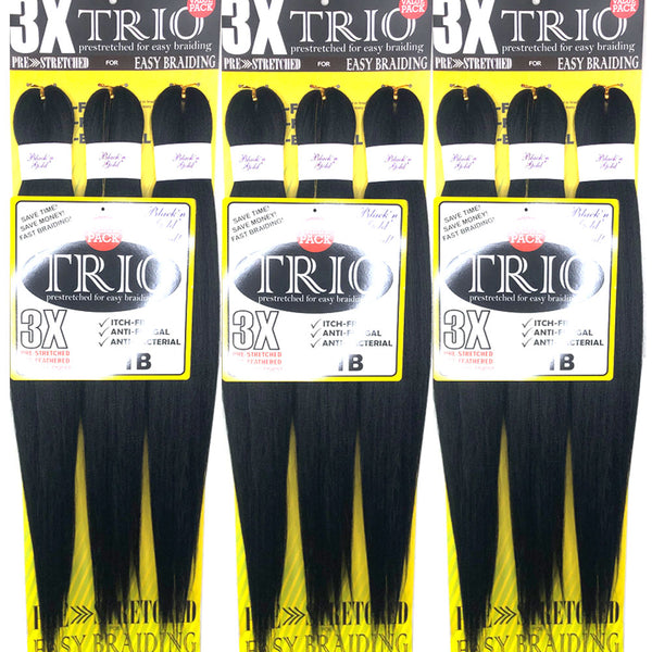 3 Pack Value Deal - 3X TRIO Pre Stretched Braiding Hair 28" for Easy Braiding