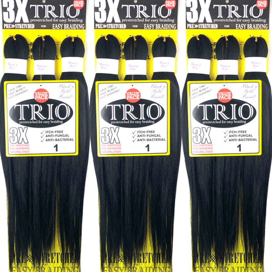 3 Pack Value Deal - 3X TRIO Pre Stretched Braiding Hair 28" for Easy Braiding