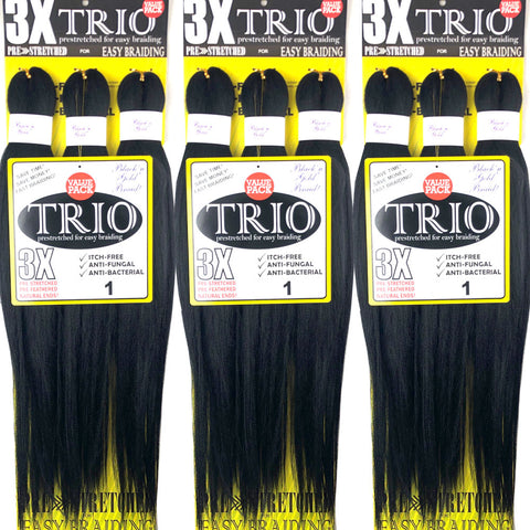 5 Pack Value Deal - 3X TRIO Pre Stretched Braiding Hair 28" for Easy Braiding