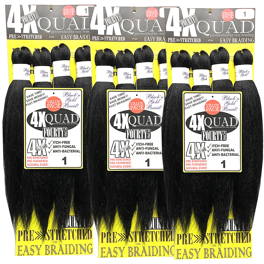 10 Pack Value Deal - 4X QUAD Pre Stretched Braiding Hair 20" for Easy Braiding