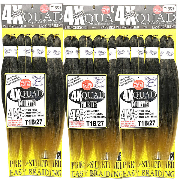 3 Pack Value Deal - 4X QUAD Pre Stretched Braiding Hair 20" for Easy Braiding
