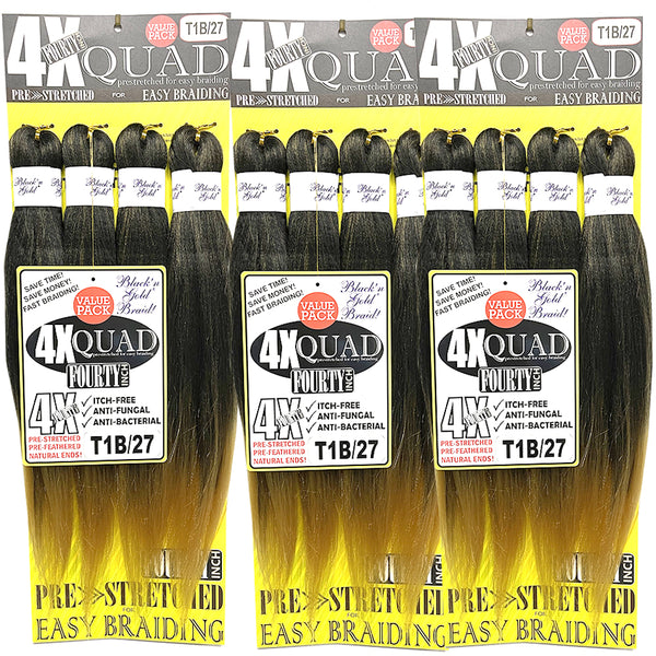 10 Pack Value Deal - 4X QUAD Pre Stretched Braiding Hair 20" for Easy Braiding