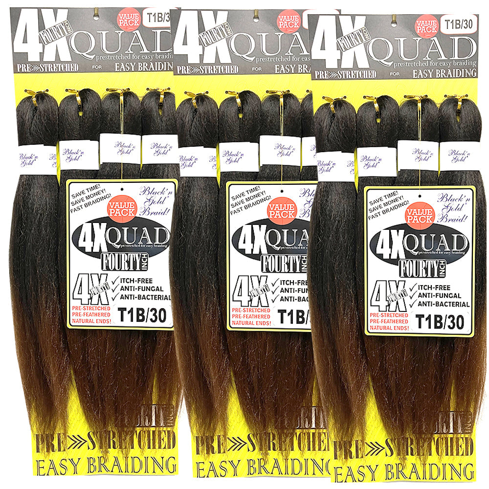 3 Pack Value Deal - 4X QUAD Pre Stretched Braiding Hair 20" for Easy Braiding