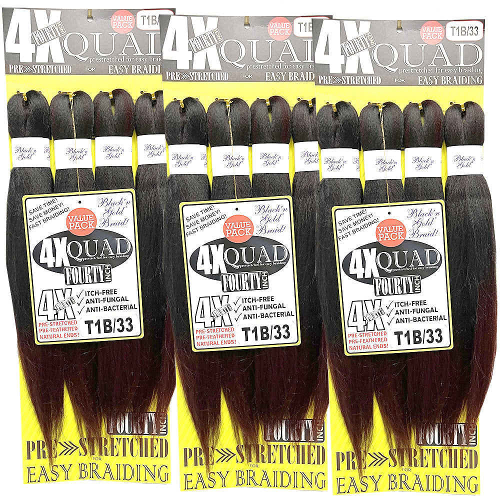 3 Pack Value Deal - 4X QUAD Pre Stretched Braiding Hair 20" for Easy Braiding