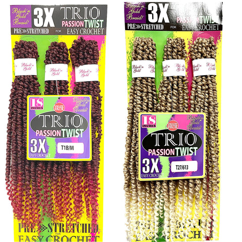 5 Pack Value Deal - BNG 3X TRIO Passion Twist 18" for Crochet Braiding