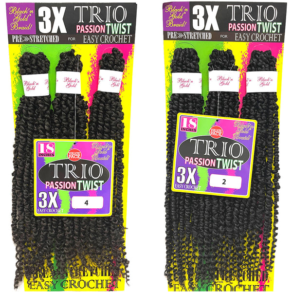 3 Pack Value Deal - BNG 3X TRIO Passion Twist 18" for Crochet Braiding