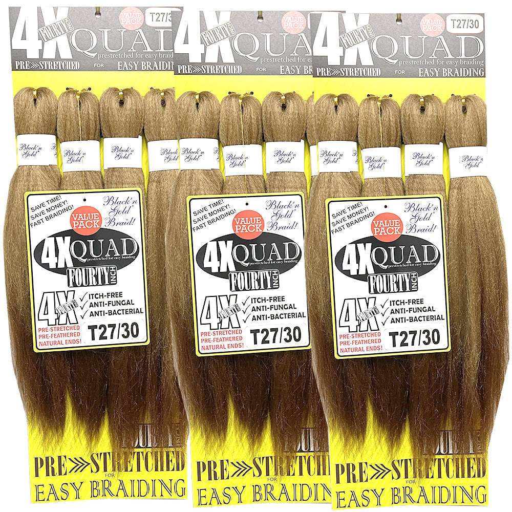 3 Pack Value Deal - 4X QUAD Pre Stretched Braiding Hair 20" for Easy Braiding