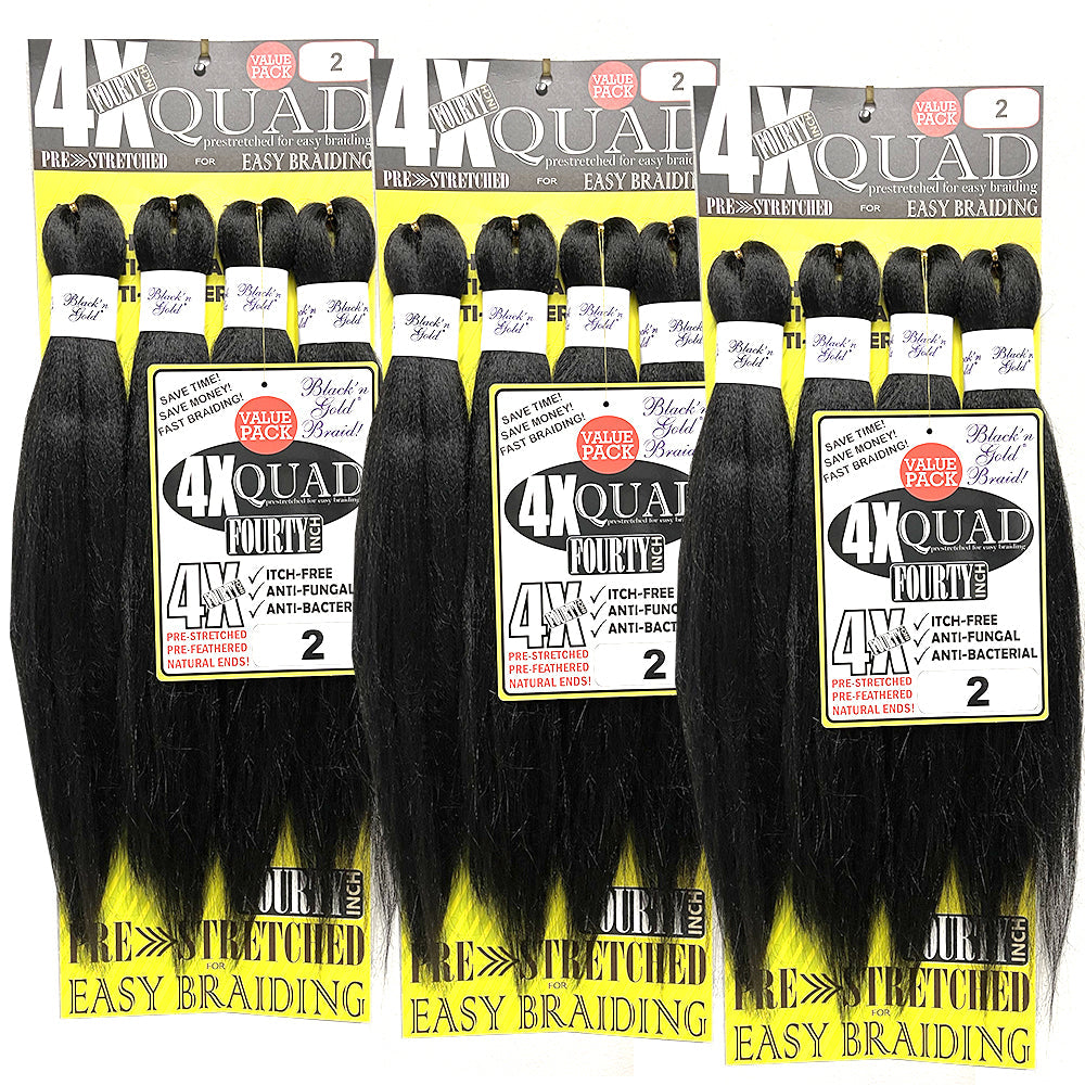 3 Pack Value Deal - 4X QUAD Pre Stretched Braiding Hair 20" for Easy Braiding