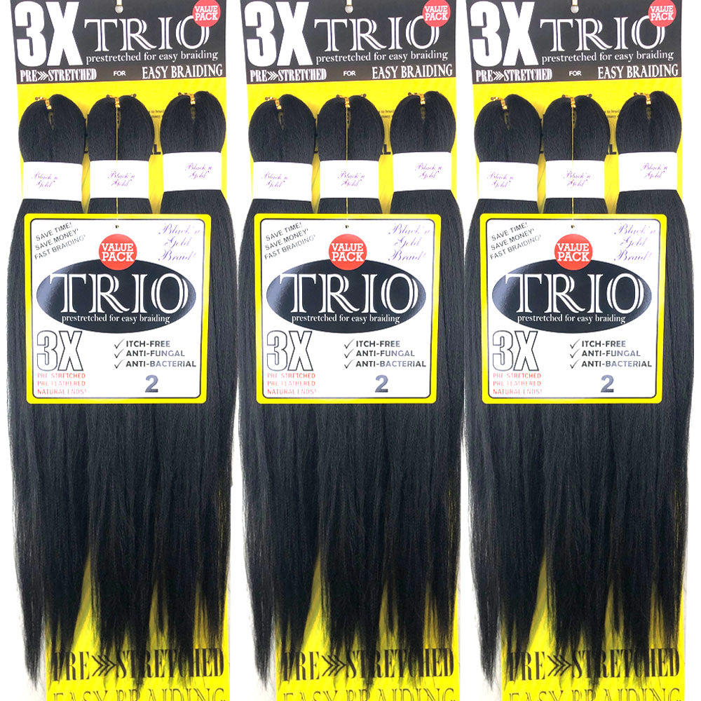 10 Pack Value Deal - 3X TRIO Pre Stretched Braiding Hair 28" for Easy Braiding