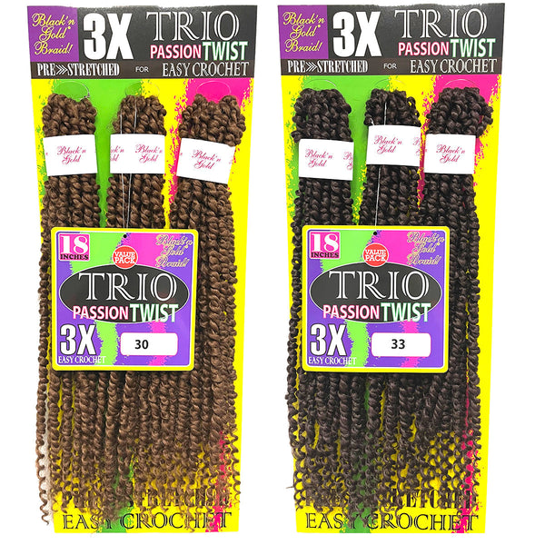5 Pack Value Deal - BNG 3X TRIO Passion Twist 18" for Crochet Braiding