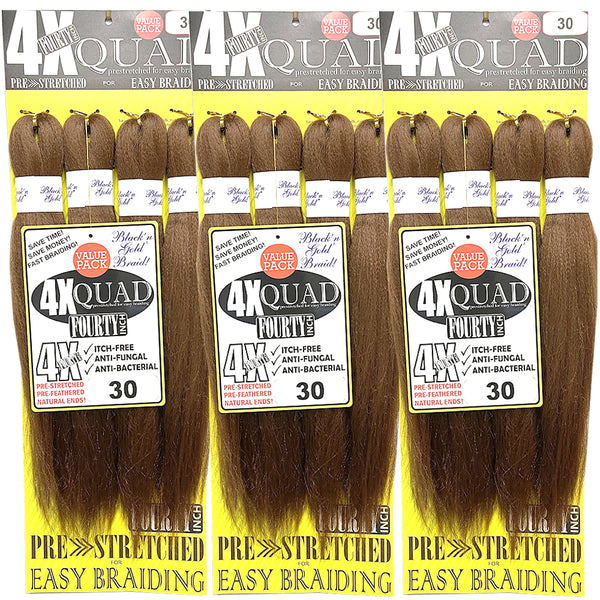 10 Pack Value Deal - 4X QUAD Pre Stretched Braiding Hair 20" for Easy Braiding