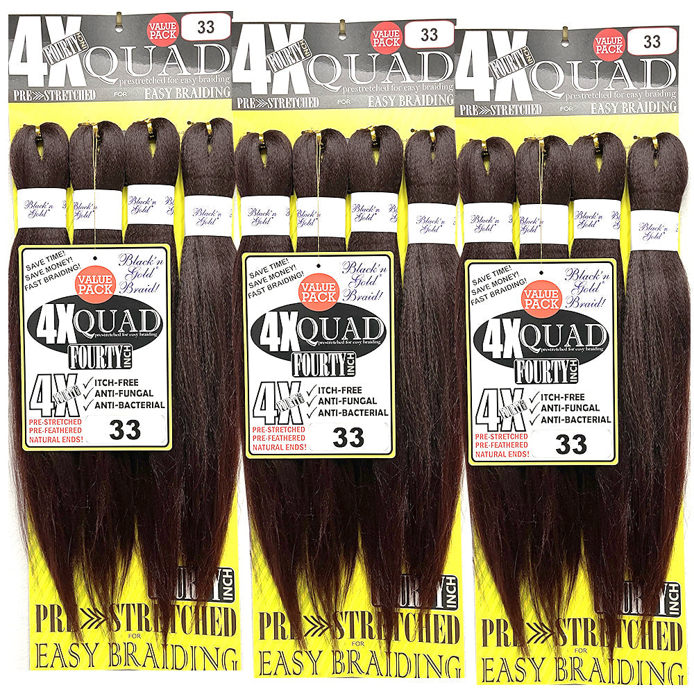 3 Pack Value Deal - 4X QUAD Pre Stretched Braiding Hair 20" for Easy Braiding