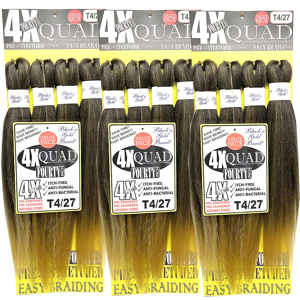 10 Pack Value Deal - 4X QUAD Pre Stretched Braiding Hair 20" for Easy Braiding