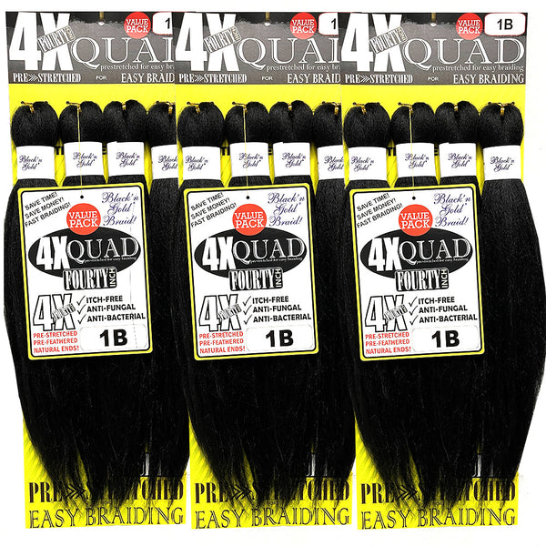 3 Pack Value Deal - 4X QUAD Pre Stretched Braiding Hair 20" for Easy Braiding