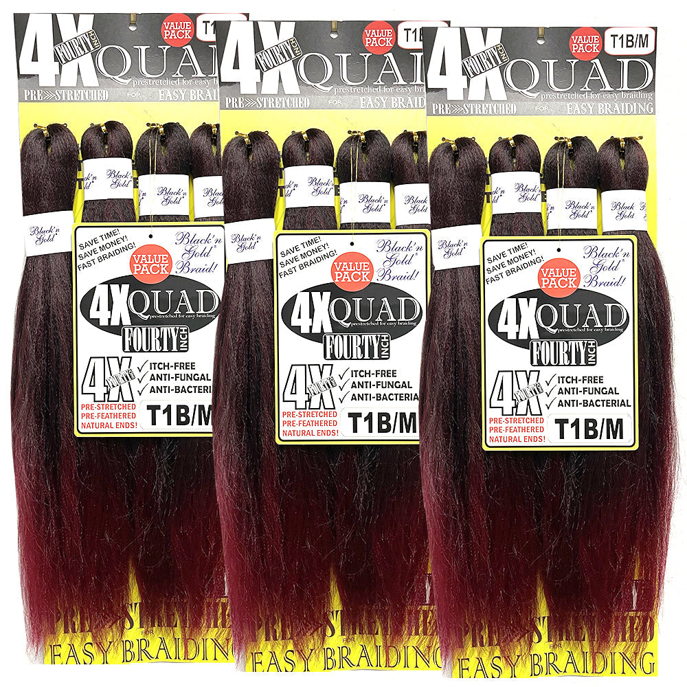 3 Pack Value Deal - 4X QUAD Pre Stretched Braiding Hair 20" for Easy Braiding