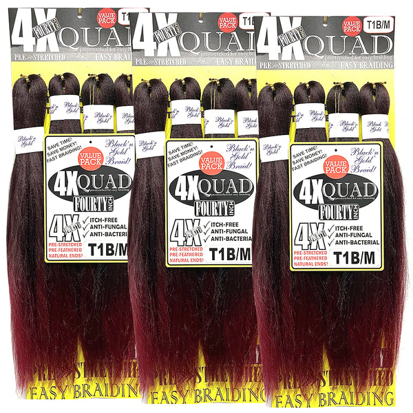5 Pack Value Deal - 4X QUAD Pre Stretched Braiding Hair 20" for Easy Braiding