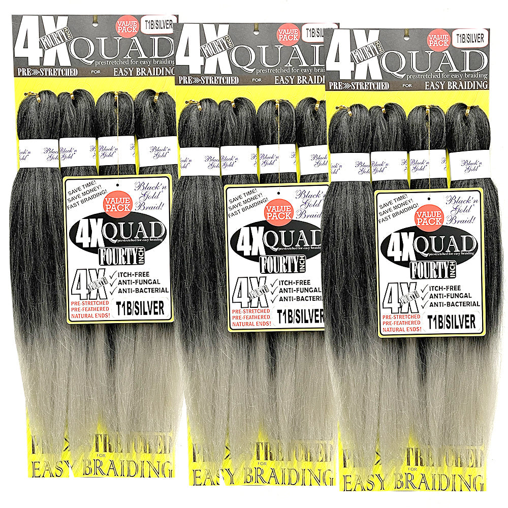 3 Pack Value Deal - 4X QUAD Pre Stretched Braiding Hair 20" for Easy Braiding