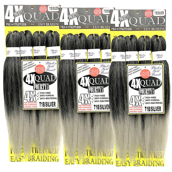 3 Pack Value Deal - 4X QUAD Pre Stretched Braiding Hair 20" for Easy Braiding