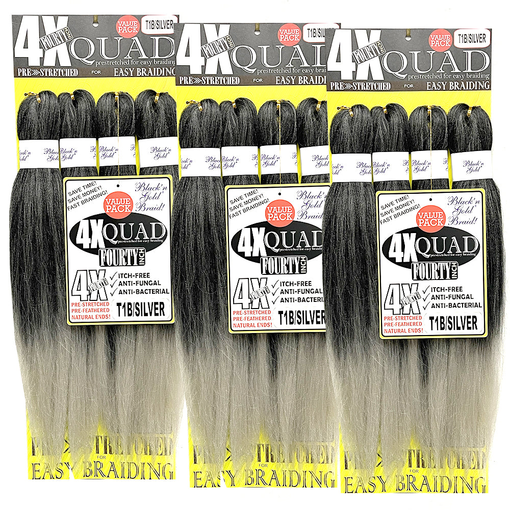 10 Pack Value Deal - 4X QUAD Pre Stretched Braiding Hair 20" for Easy Braiding