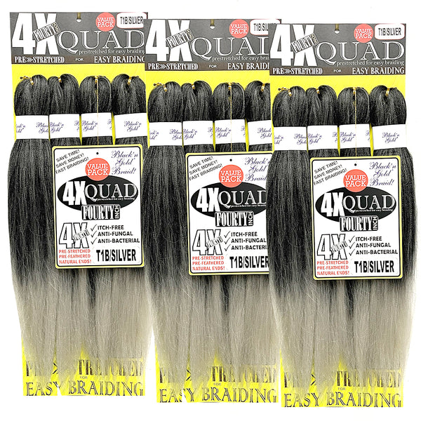 10 Pack Value Deal - 4X QUAD Pre Stretched Braiding Hair 20" for Easy Braiding