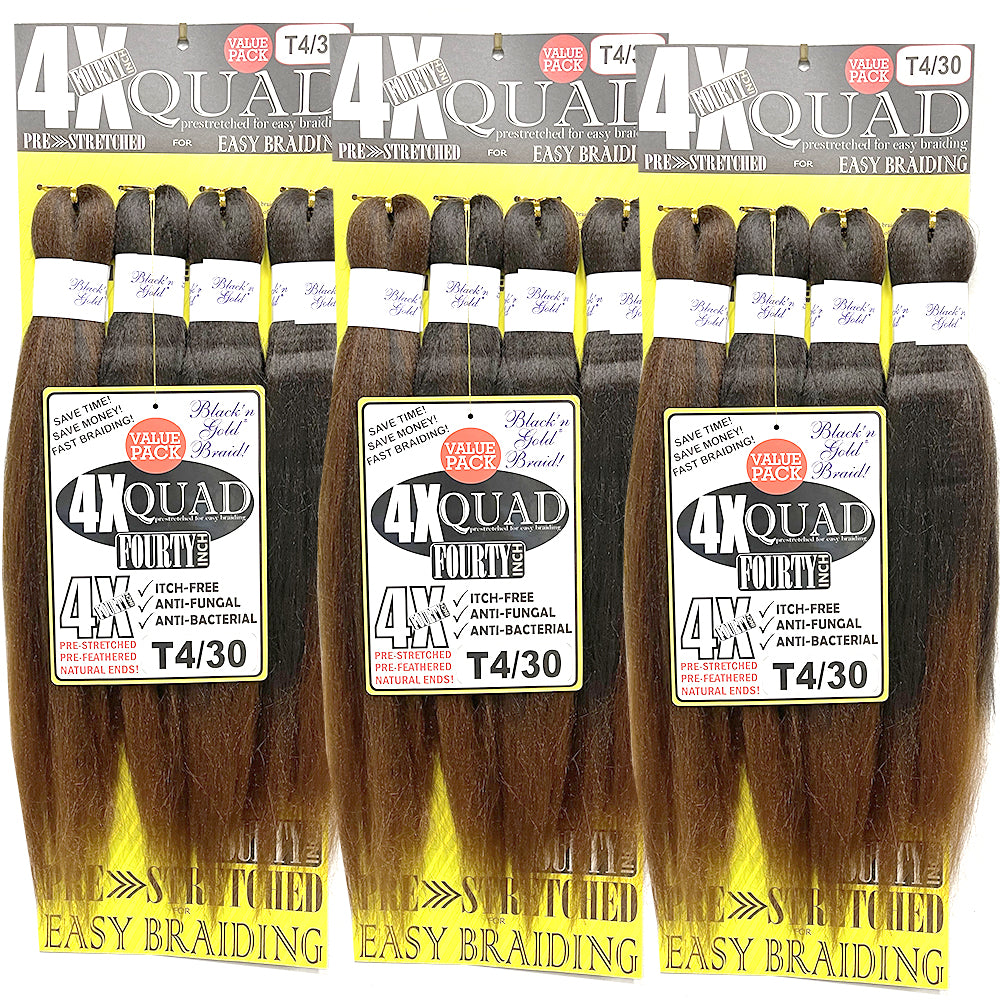 10 Pack Value Deal - 4X QUAD Pre Stretched Braiding Hair 20" for Easy Braiding