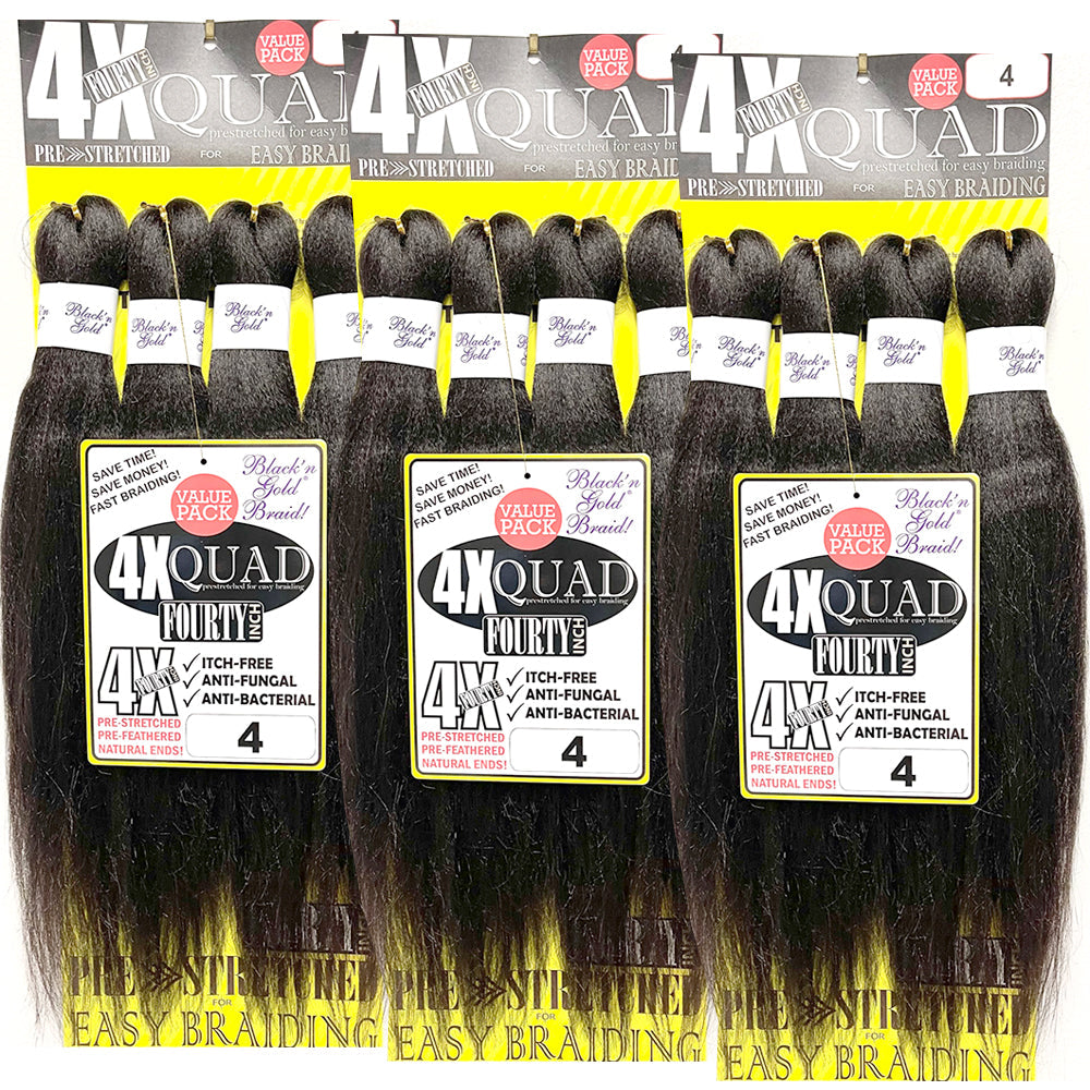 3 Pack Value Deal - 4X QUAD Pre Stretched Braiding Hair 20" for Easy Braiding