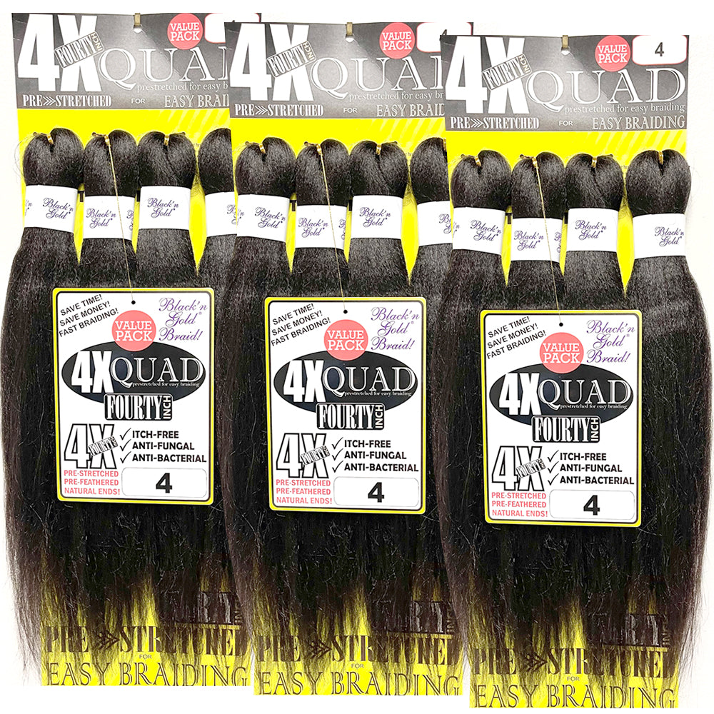 10 Pack Value Deal - 4X QUAD Pre Stretched Braiding Hair 20" for Easy Braiding