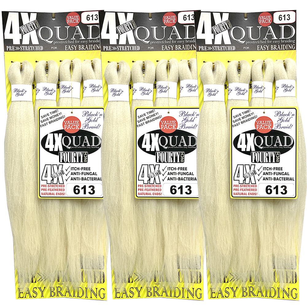 3 Pack Value Deal - 4X QUAD Pre Stretched Braiding Hair 20" for Easy Braiding