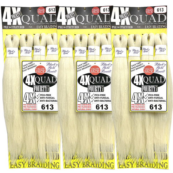 5 Pack Value Deal - 4X QUAD Pre Stretched Braiding Hair 20" for Easy Braiding