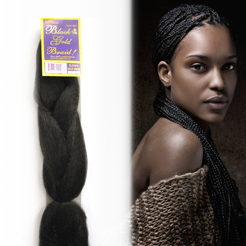 3 Pack Value Deal - Black 'n Gold Classic Braids - 100% Kanekalon Braiding Hair for Sleek and Stylish Looks
