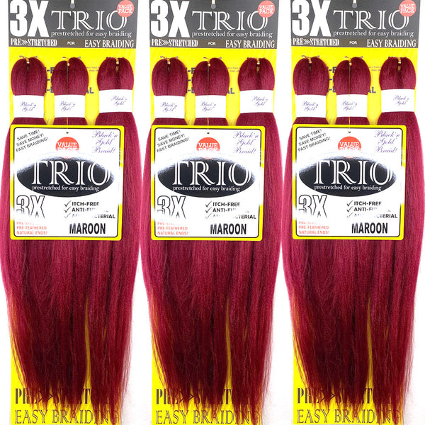10 Pack Value Deal - 3X TRIO Pre Stretched Braiding Hair 28" for Easy Braiding