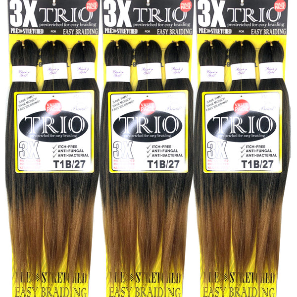 10 Pack Value Deal - 3X TRIO Pre Stretched Braiding Hair 28" for Easy Braiding