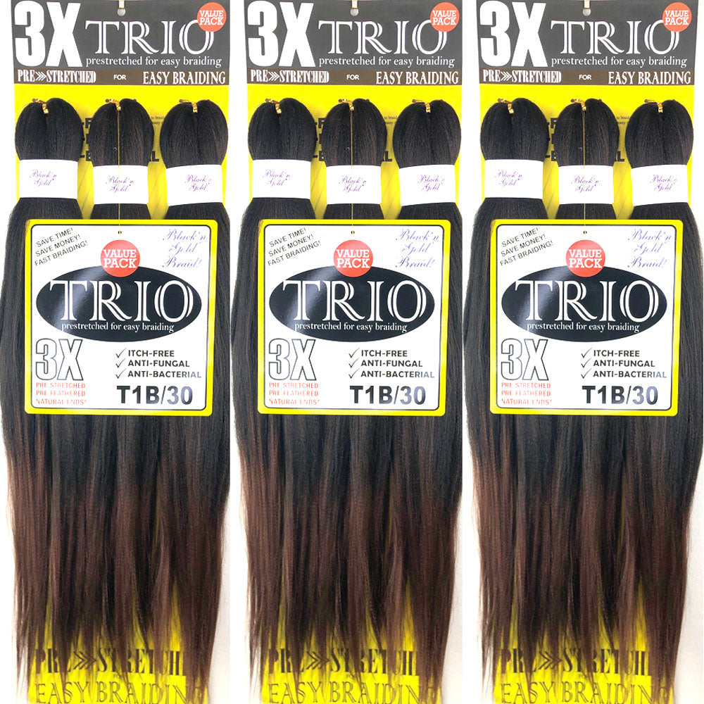 10 Pack Value Deal - 3X TRIO Pre Stretched Braiding Hair 28" for Easy Braiding