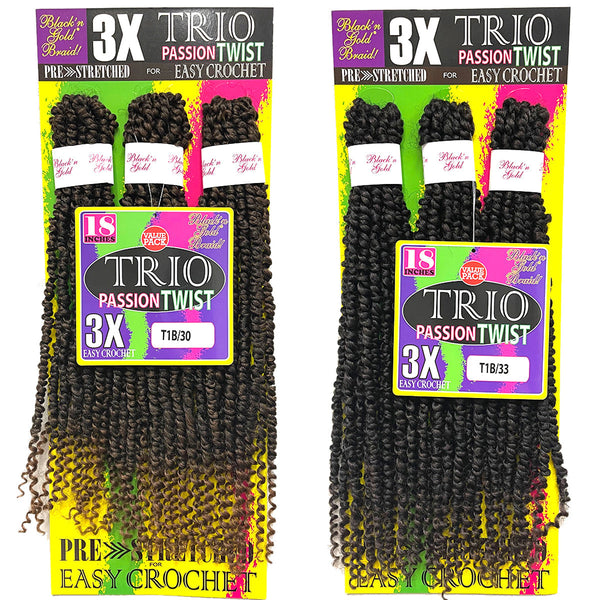 5 Pack Value Deal - BNG 3X TRIO Passion Twist 18" for Crochet Braiding