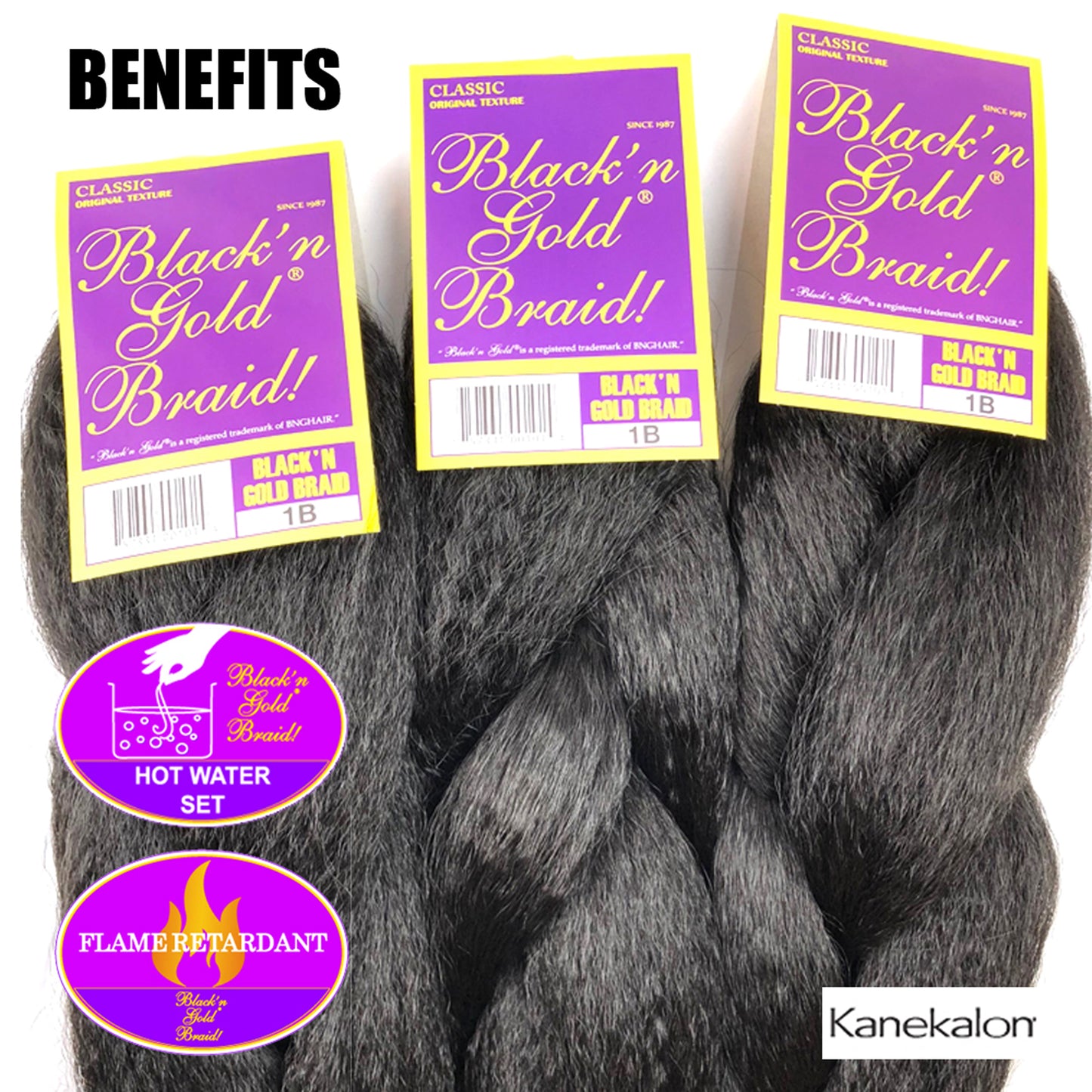 3 Pack Value Deal - Black 'n Gold Classic Braids - 100% Kanekalon Braiding Hair for Sleek and Stylish Looks