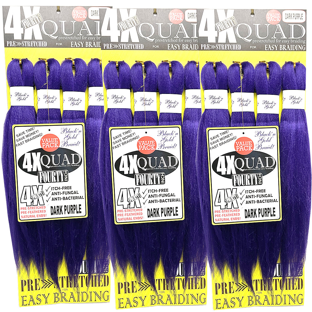 10 Pack Value Deal - 4X QUAD Pre Stretched Braiding Hair 20" for Easy Braiding